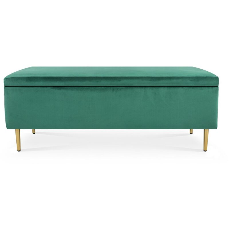 Intensedeco - Banquette Coffre Iris velours Vert pieds doré