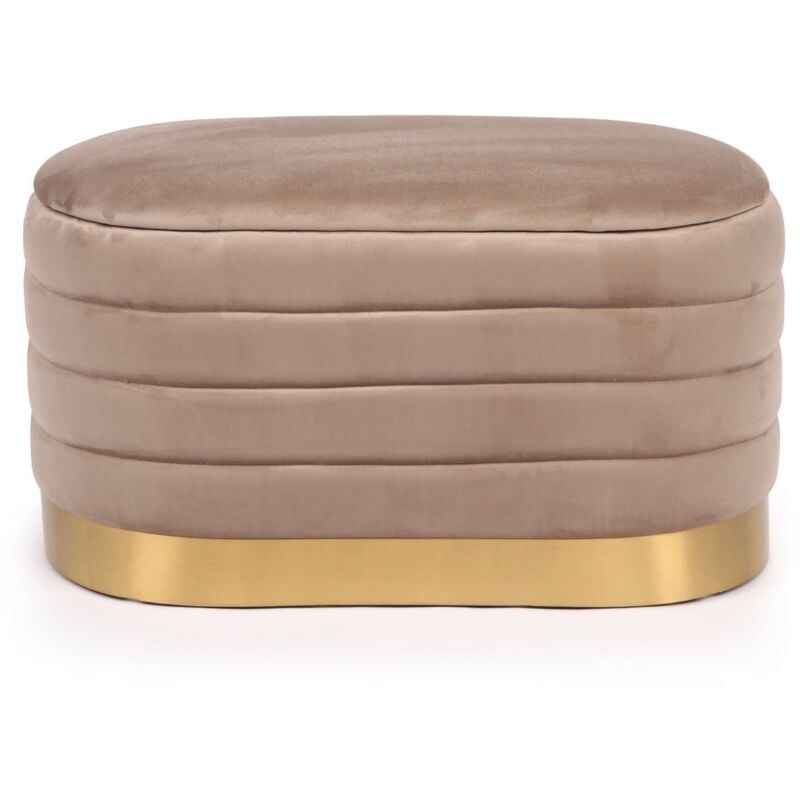 Banquette-coffre moderne matelassée avec base dorée Philae Velours Taupe