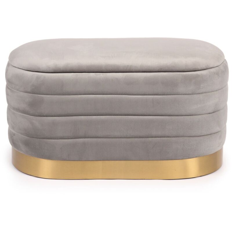 Banquette-coffre moderne matelassée avec base dorée Philae Velours Gris clair