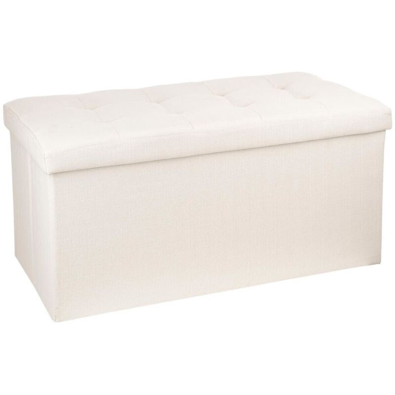 Atmosphera – Pouf pliable en velours beige Lysandre – Dimensions L 76 x P 38 x H 38 cm – Rangement pratique pour petits espaces