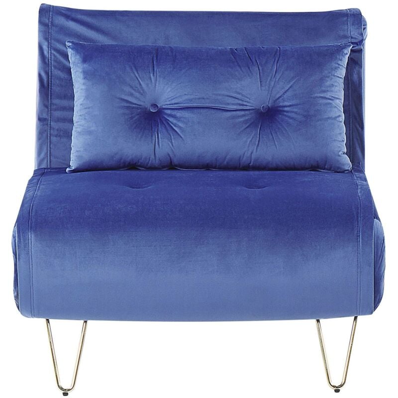 Beliani - Petit Canapé Banquette Convertible 1 Place Lit d'Appoint en Velours Bleu Foncé avec Pieds en Métal Doré Design Glamour Moderne