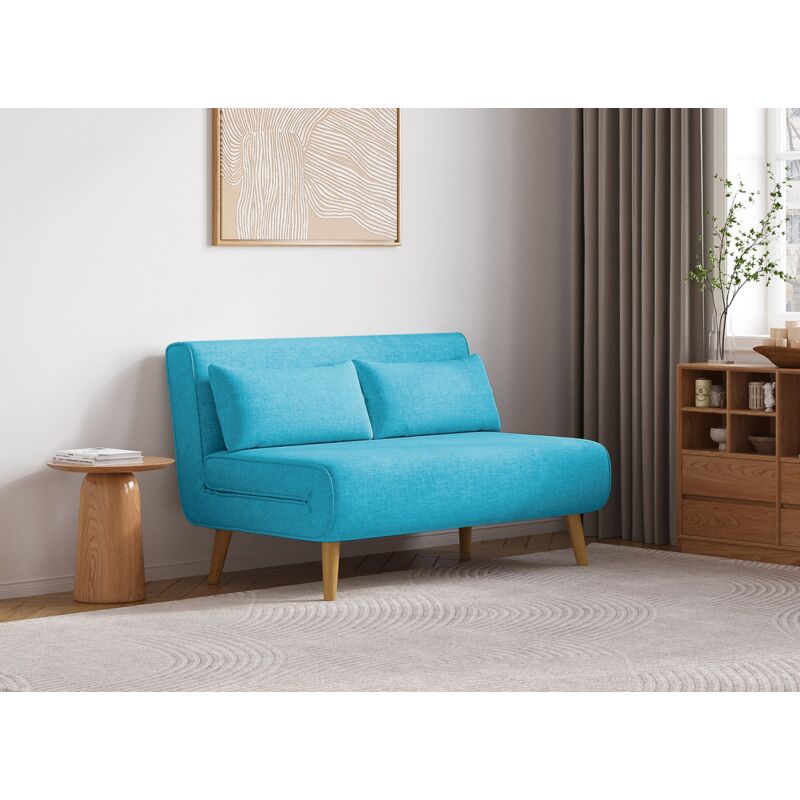 Deco In Paris - Banquette convertible 2 places en tissu bleu turquoise tonka