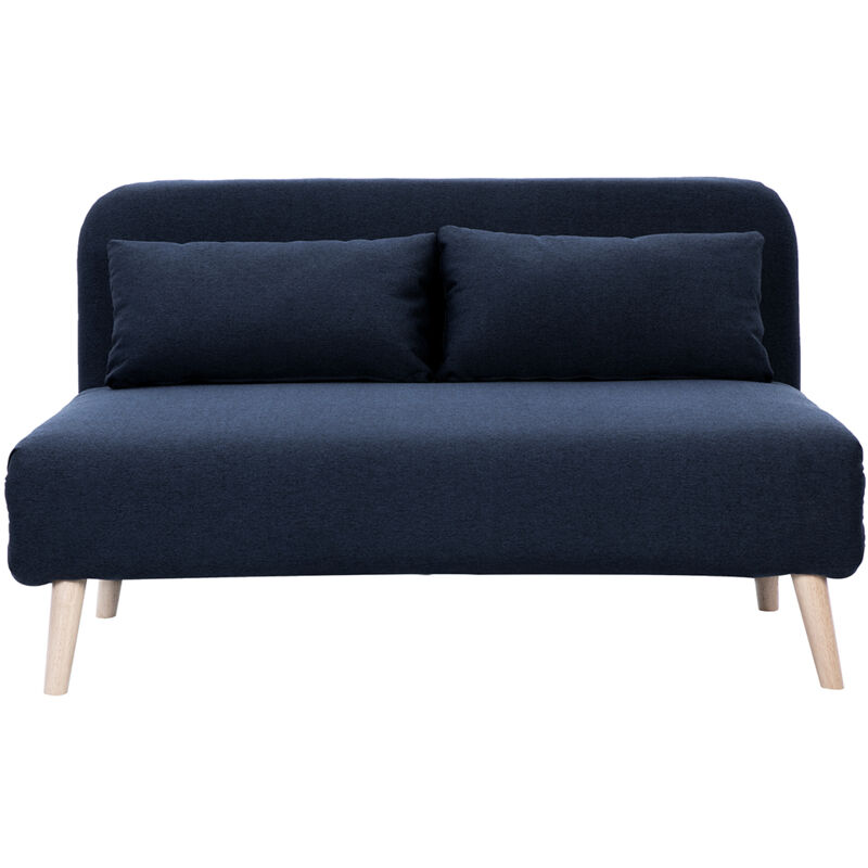 Chauffeuse 2 places convertible en tissu bleu foncé et bois clair AMIKO Chauffeuse 2 places convertible en tissu bleu foncé et bois clair AMIKO