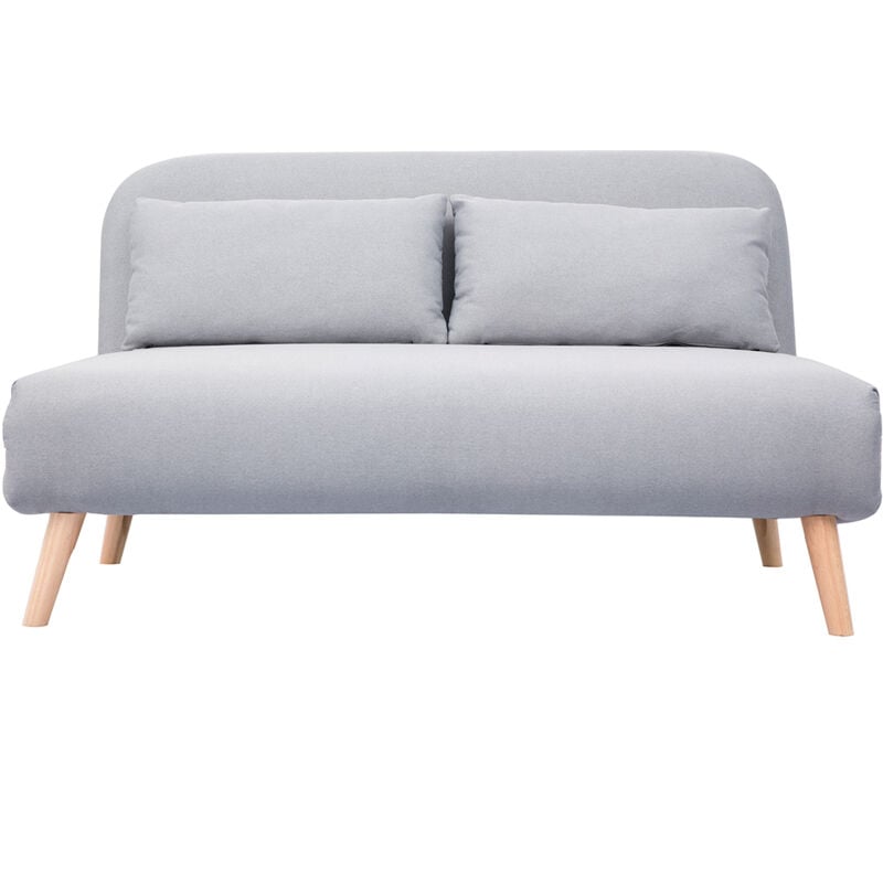 Miliboo - Banquette convertible 2 places en tissu gris clair et bois clair amiko