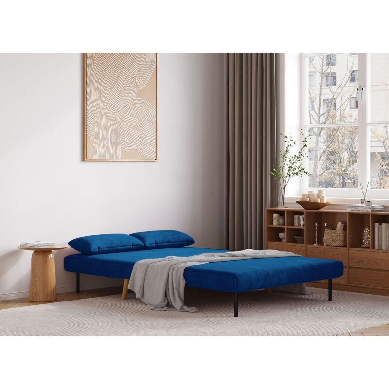 Deco In Paris - tonka - Banquette convertible 2 places en velours bleu tonka