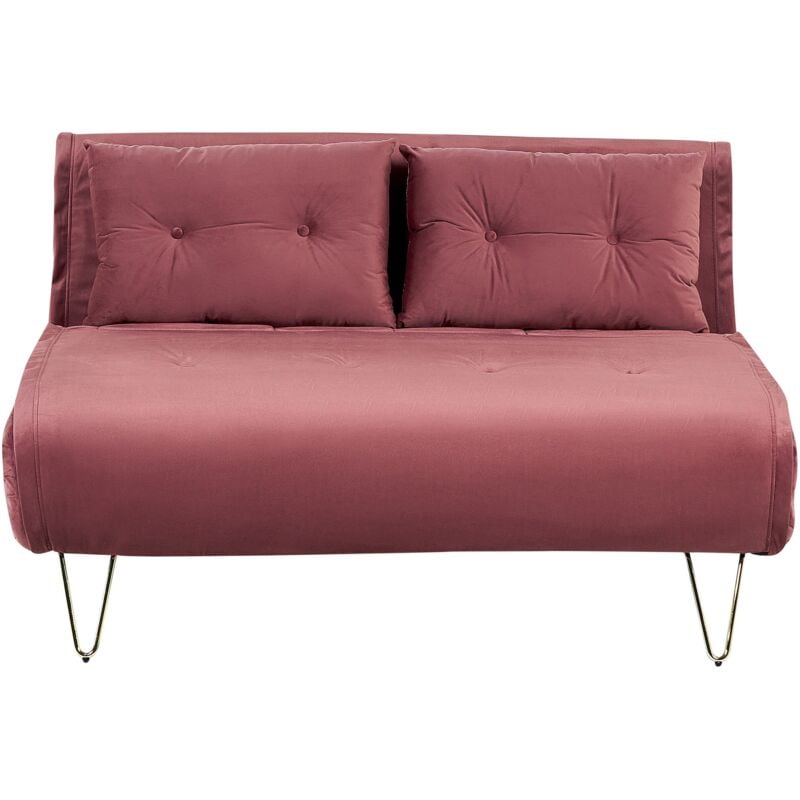 Beliani - Banquette Convertible 2 Places en Velours Rose et Métal Doré Canapé-Lit Vestfold