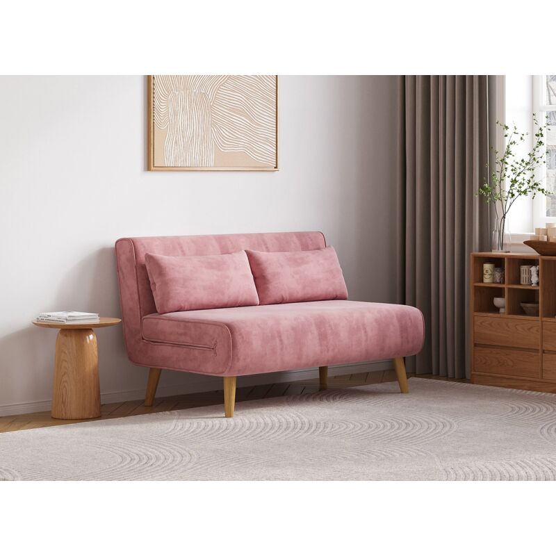 Deco In Paris - Banquette convertible 2 places en velours rose tonka