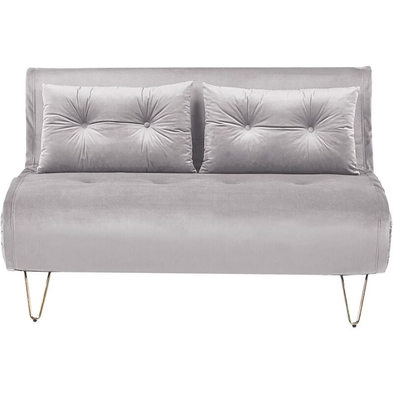Beliani - Canapé Banquette Convertible 2 Places Lit d'Appoint en Velours Gris avec Pieds en Métal Doré Design Glamour Moderne