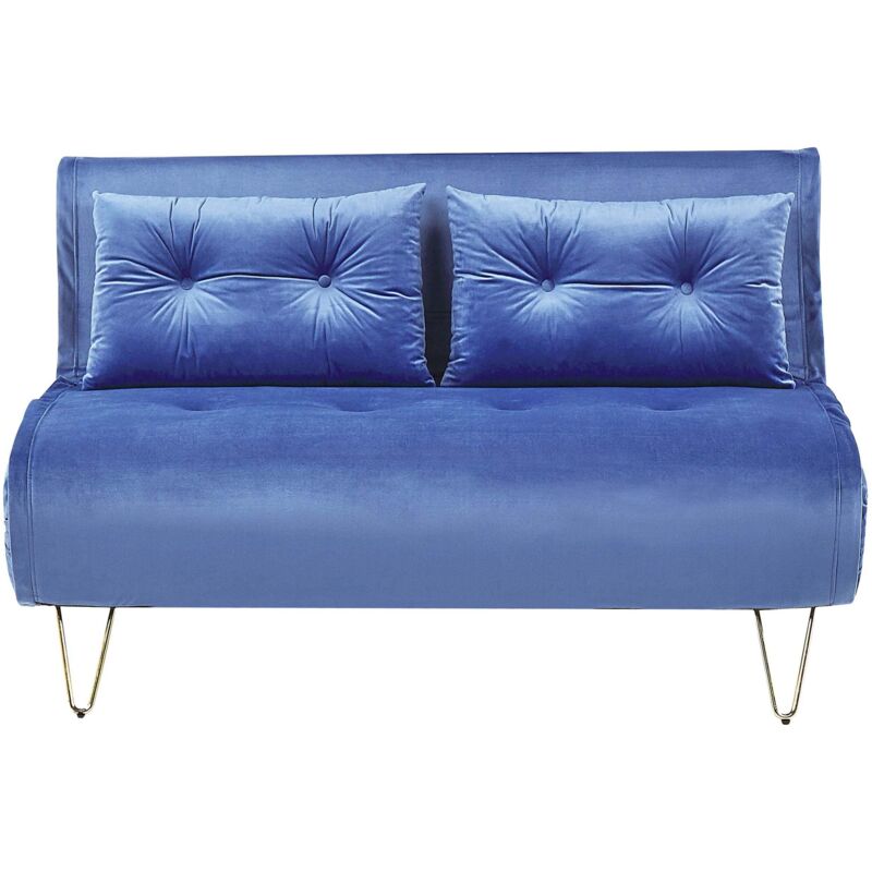 Beliani - Canapé Banquette Convertible 2 Places Lit d'Appoint en Velours Vert Foncé avec Pieds en Métal Doré Design Glamour Moderne