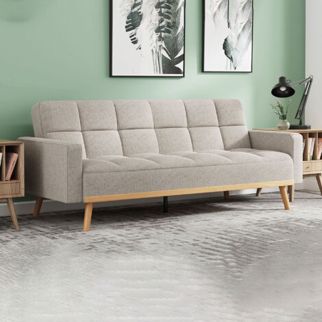 Banquette convertible 3 places 214x84x84 cm en tissu beige
