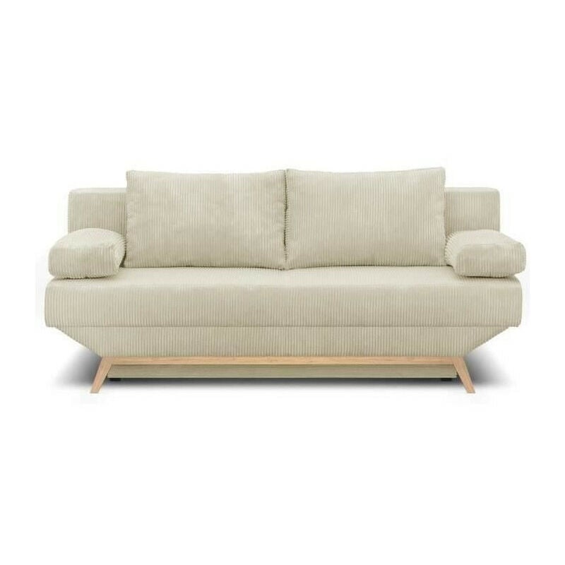 Banquette convertible 3 places - Coffre de rangement - Tissu velours côtelé beige - L 190 x H 92 x P 84 cm - TEIJO