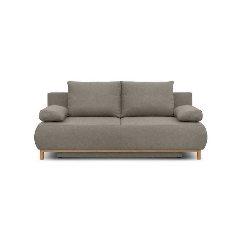 Banquette convertible 3 places MIKA - Tissu beige - Coffre de rangement - L 192 x H 84 x P 93 cm