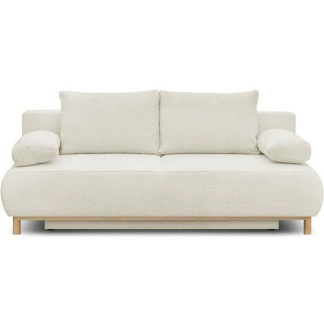 Banquette convertible 3 places MIKA - Tissu Bouclette beige - Coffre de rangement - L 192 x H 84 x P 93 cm