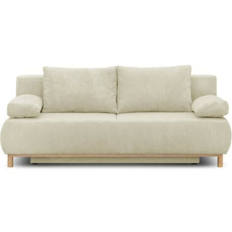 Banquette convertible 3 places MIKA - Velours côtelé Beige - Coffre de rangement - L 192 x H 84 x P 93 cm