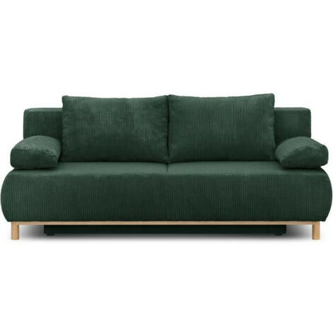 Banquette convertible 3 places MIKA - Velours côtelé Vert foret - Coffre de rangement - L 192 x H 84 x P 93 cm