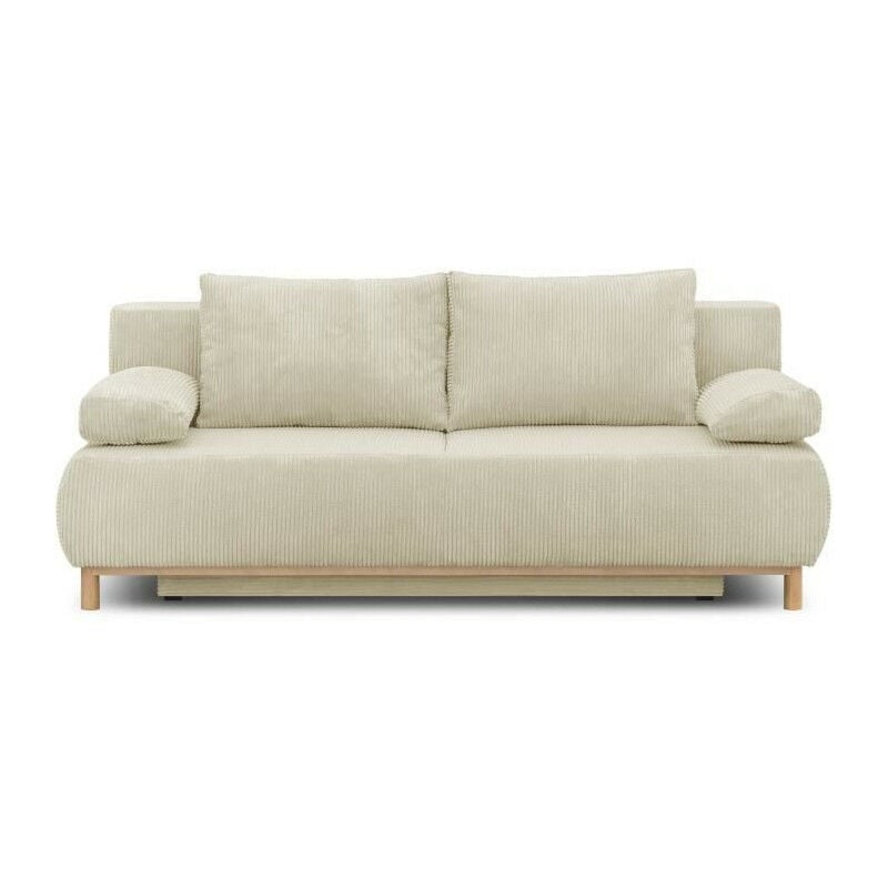 Banquette convertible 3 places MIKA - Velours côtelé Beige - Coffre de rangement - L 192 x H 84 x P 93 cm