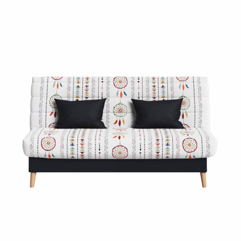 Banquette convertible SOHO clic clac, couchage 130x190 avec rangement intégré + 2 coussins OFFERTS, Blanc à motifs