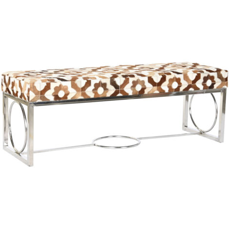 Banquette Cuir Acier 122X41X44 Losanges Blanc