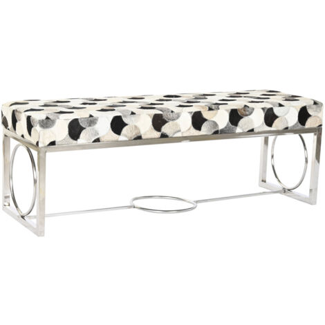Banquette Cuir Acier 122X41X44 Losanges Blanc