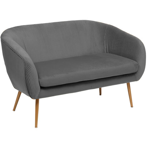 Banquette d'assise avec 2 places en velours coloris gris - longueur 124 x Profondeur 74 x Hauteur 76 cm -PEGANE-