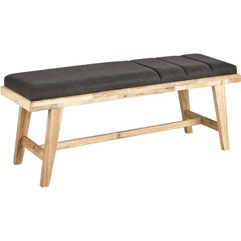 Banquette de Couloir Scandinave à Pieds en Bois d'Hévéa Clair et Tissu Gris Phola - Bois clair