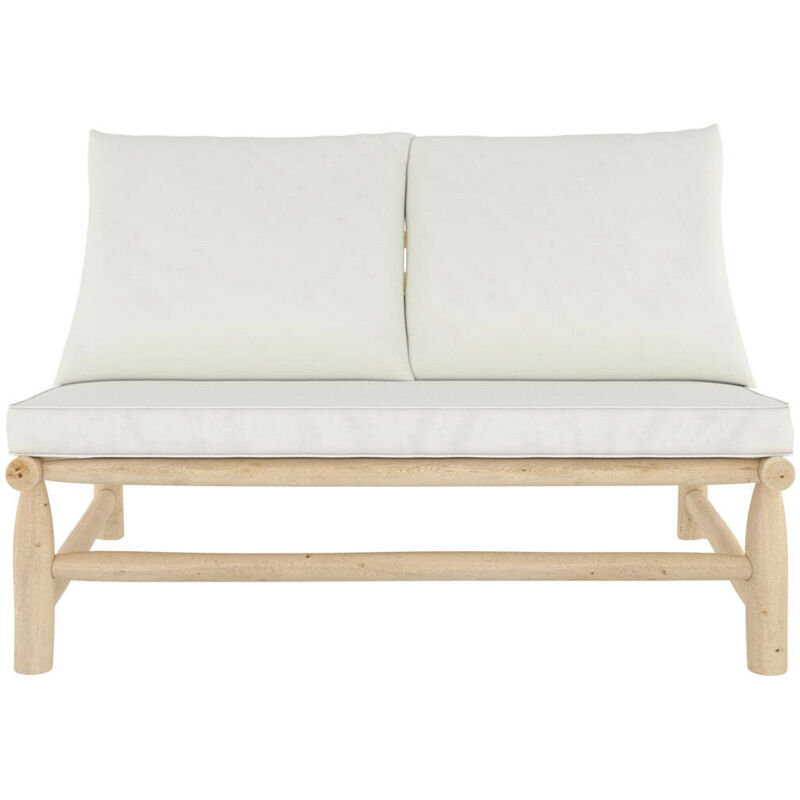 Banquette de jardin 2 places en teck et coussins blanc cassé - makam