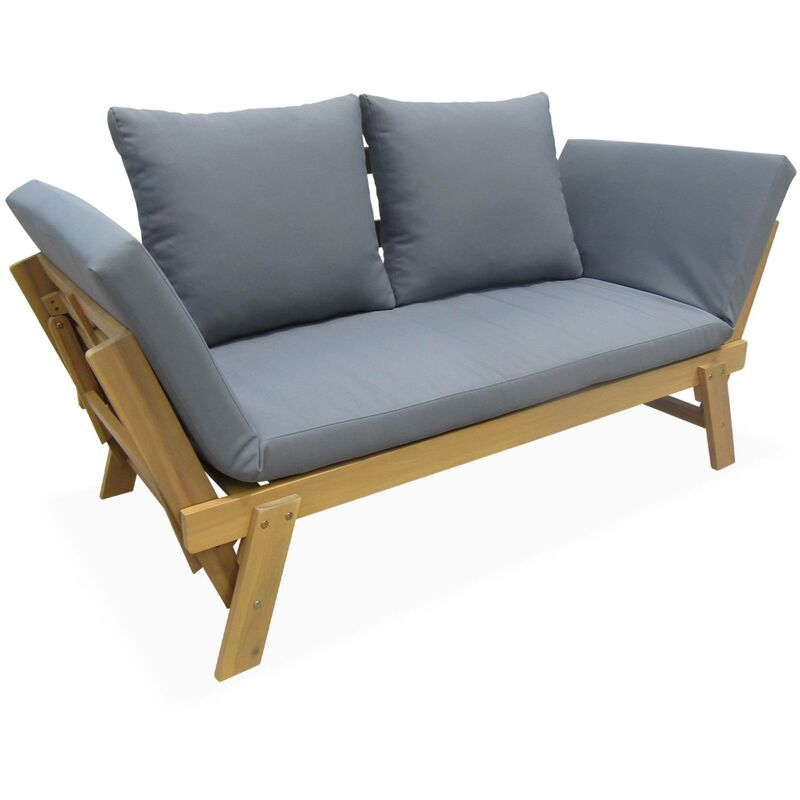 Banquette de jardin grise 2/3 places Jalance. accoudoirs modulables 155/200x72x74.5cm