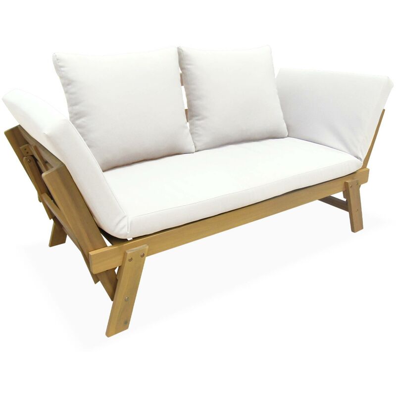 Banquette de jardin beige 2/3 places jalance. accoudoirs modulables 155/200x72x74.5cm