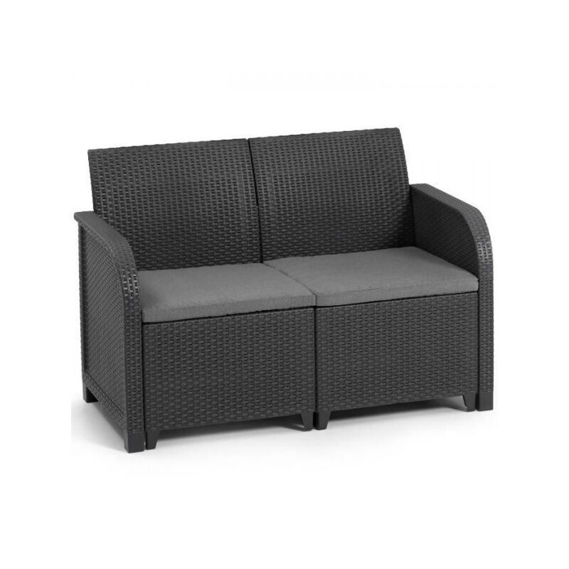 Banquette de jardin Allibert by keter - SanRemo - en résine imitation rotin tressé - Gris graphite