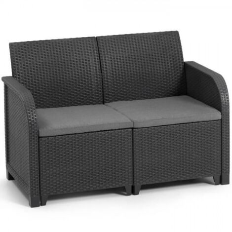 Banquette de jardin - Allibert by KETER - SanRemo - en résine imitation rotin tressé - Gris graphite