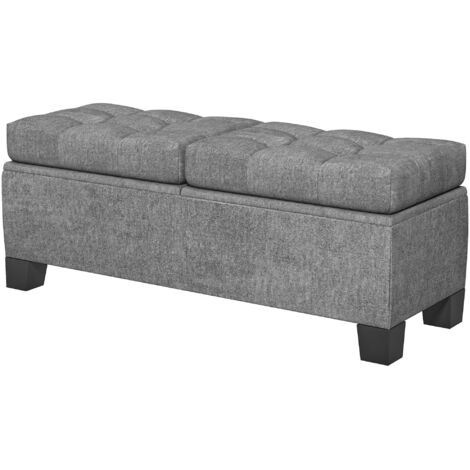 Banquette de rangement avec coffre, banquette rembourrée aspect lin, boîte de rangement capitonnée supportant jusqu'à 180 kg, pour entrée, chambre, salon, 116x41x47 cm, gris