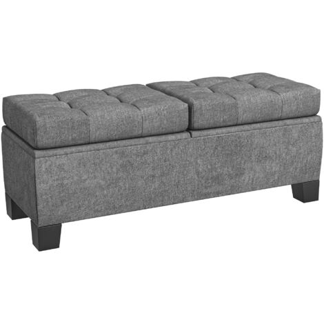Banquette de rangement avec coffre, banquette rembourrée aspect lin, boîte de rangement rembourrée supportant jusqu'à 180 kg, pour entrée, chambre, salon, 116x41x47 cm, gris
