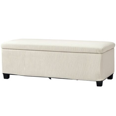 Banquette de rangement avec coussin en velours côtelé, coffre à siège à pieds en acier, banc-coffre pour salon, chambre, couloir 112 x 42 x 40 cm, Beige