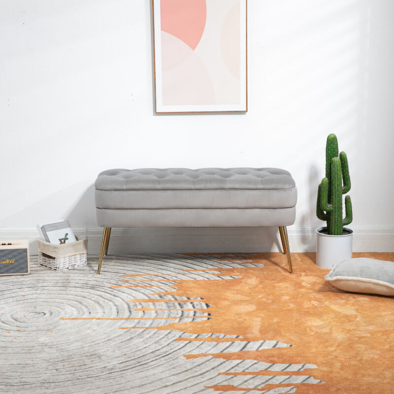 Banquette de rangement Chic Design avec Grand Contemporain, Tissu Velours Banquette d'entrée, Tabouret de chambre, Tabouret d'entrée, 104 x 40 x