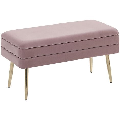 Banquette Design Bout de Lit en Velours Rose avec Pieds Obliques Dorés Meuble Déco Pratique pour Salon Chambre et Couloir Chic et Glamour Beliani