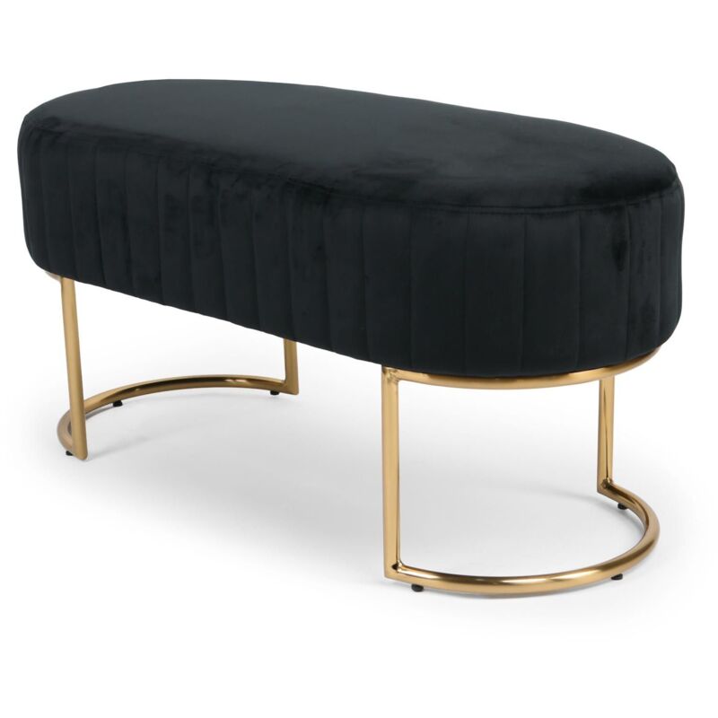 Cotecosy - Banquette élégante matelassée Philomena pieds métal doré et Velours Noir
