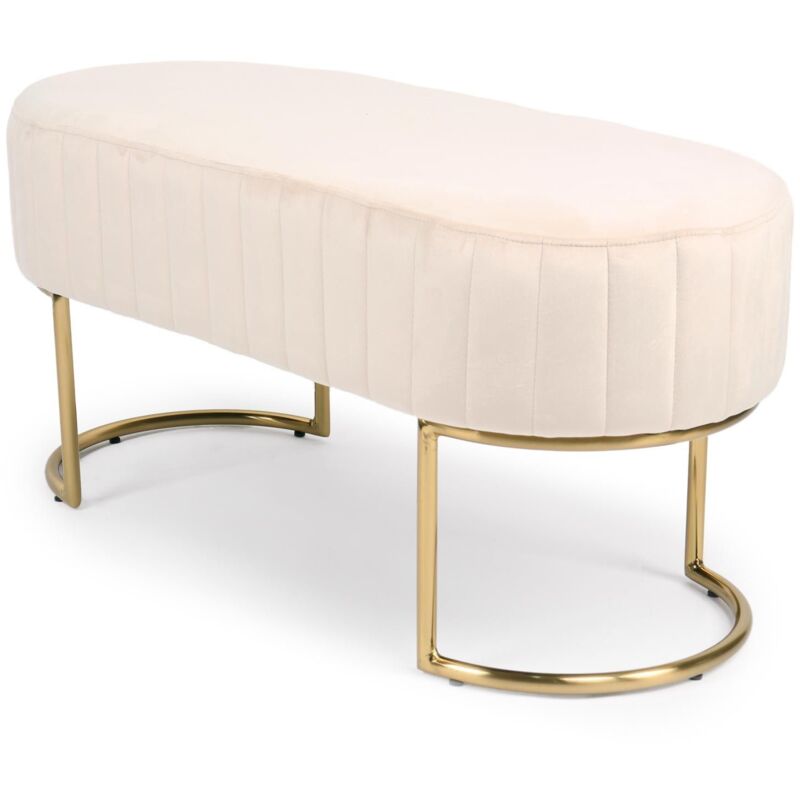 Cotecosy - Banquette élégante matelassée Philomena pieds métal doré et Velours Beige