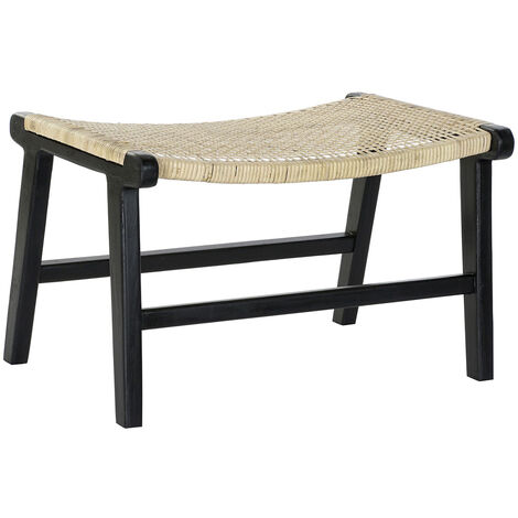 Banquette en bois de teck noir et rotin coloris naturel - Longueur 65 x Profondeur 47 x Hauteur 40 cm -PEGANE-