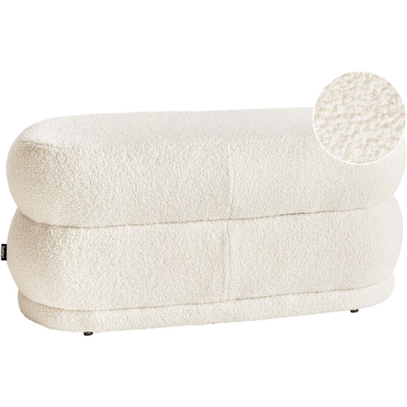Banquette en Bouclé Blanc Cassé Uni Ovale Contreplaqué et Bois d'Hévéa Rembourrage en Mousse Ellendale