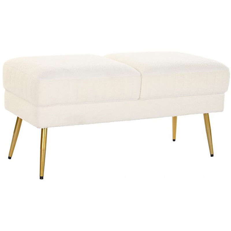 Banquette en métal coloris blanc et pieds doré- Longueur 106 x Profondeur 45 x Hauteur 50 cm Pegane