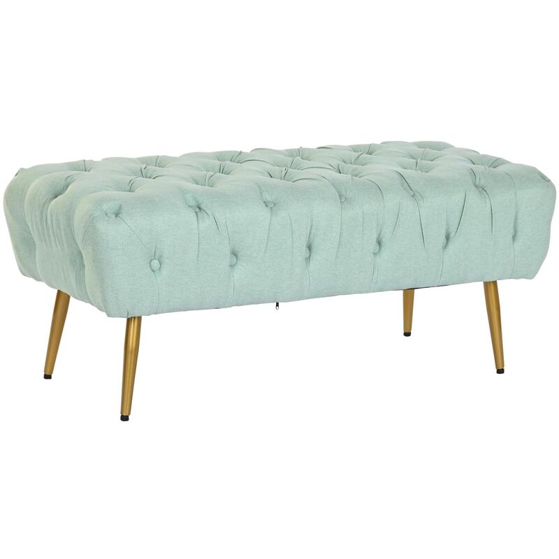 Banquette en polyester vert et métal doré - longueur 103 x Profondeur 46 x hauteur 42 cm Pegane