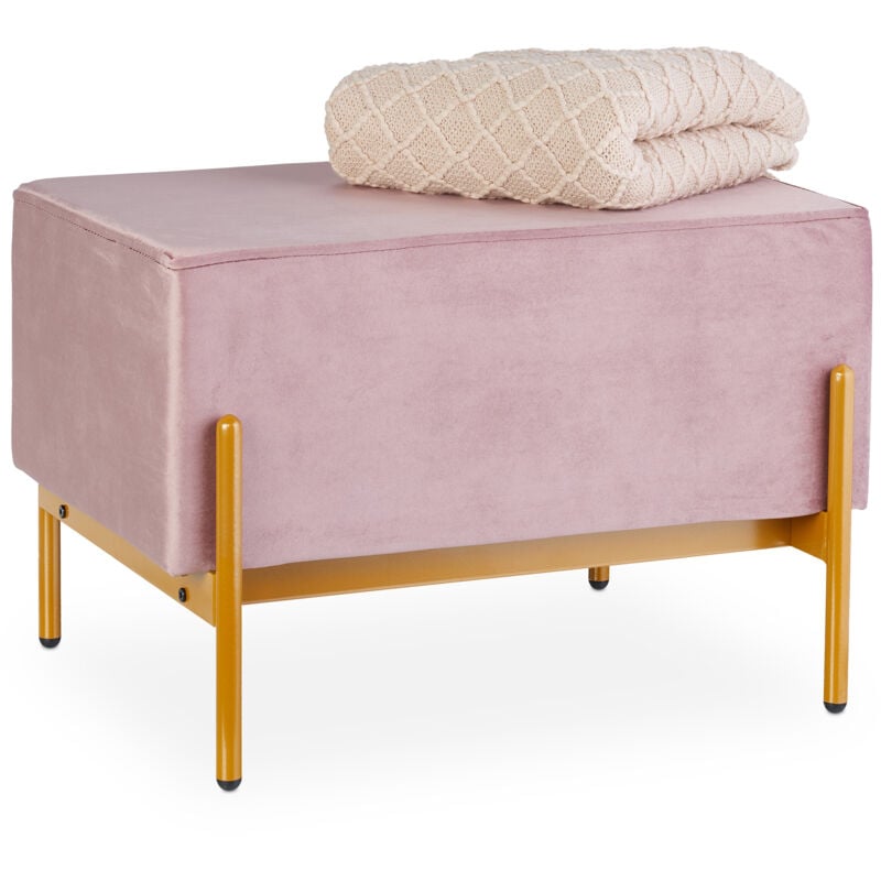 Banquette en velours, pieds en métal, HxLxP : 40x60x43 cm, banc rembourré, chambre, salon, rose - Relaxdays