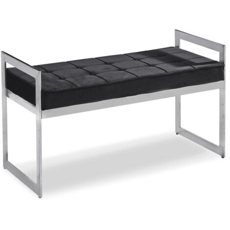 Banquette en Velours "Topez" 94cm Noir & Argent