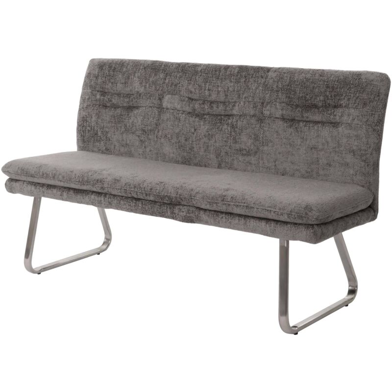 Banquette HHG 146, banquette de salle à manger banquette rembourrée, dossier tissu/textile chenille inox brossé 160cm, gris foncé