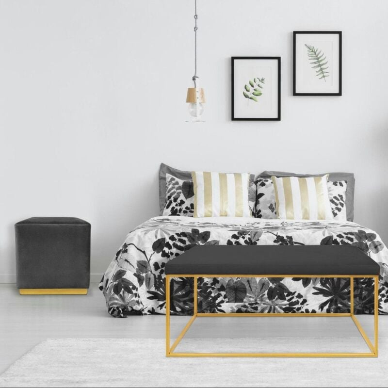 Banquette Justine + 2 poufs Velours Noir