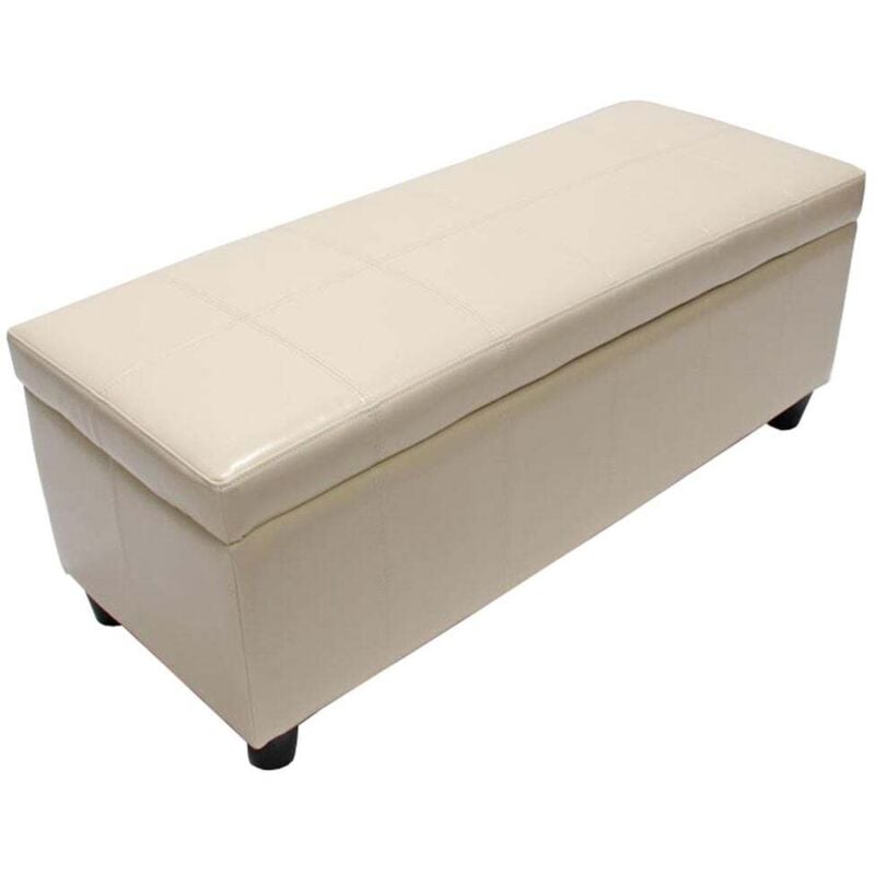 Banc banquette rembourrée coffre de rangement Kriens, cuir reconstitué, 112x45x45cm, crème