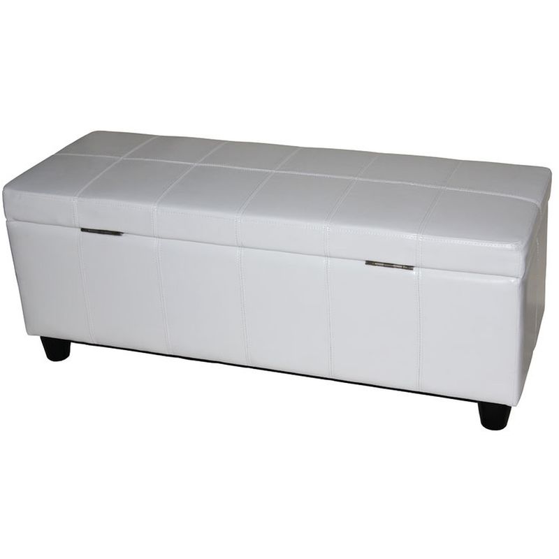 Banc banquette rembourrée coffre de rangement Kriens, cuir reconstitué, 112x45x45cm, blanc