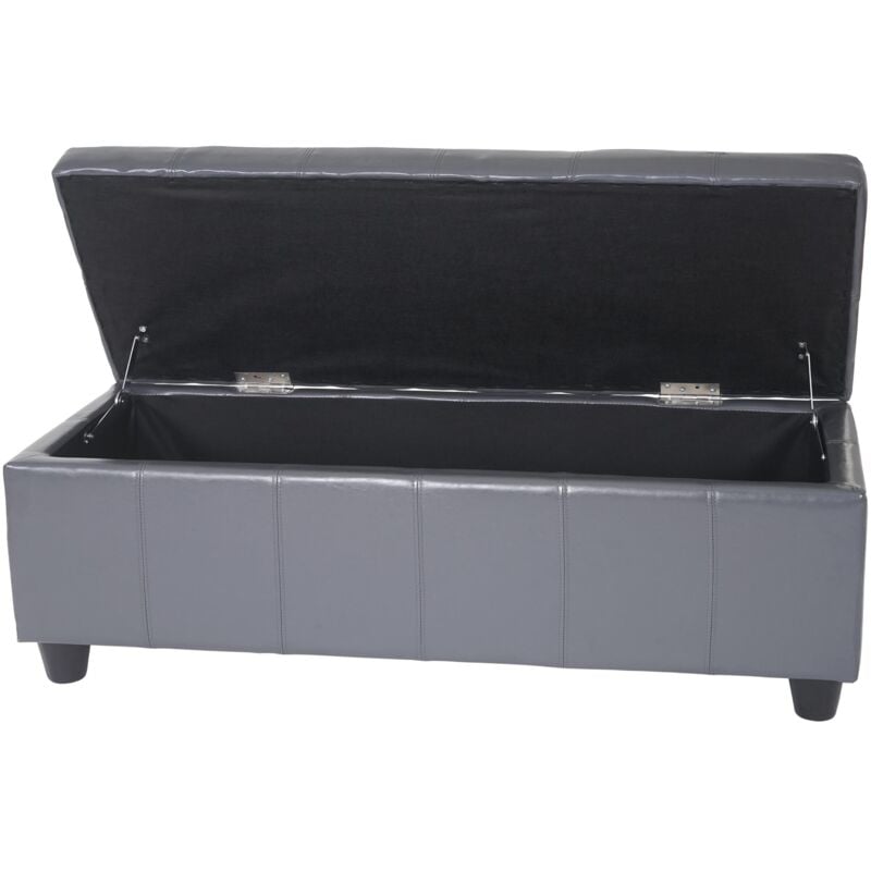 Banquette Kriens, coffre, banc, cuir + similicuir, 112x45x45cm, gris