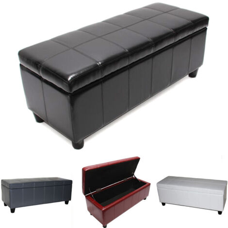 Banquette Kriens, coffre, banc, cuir + similicuir, 112x45x45cm - gris