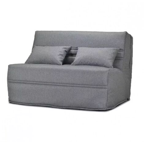 Banquette lit BZ 140x200 cm tissu gris – Matelas 15 cm haute densité – Système de conversion rapide avec roulettes – Fabriqué en France – Meubletmoi